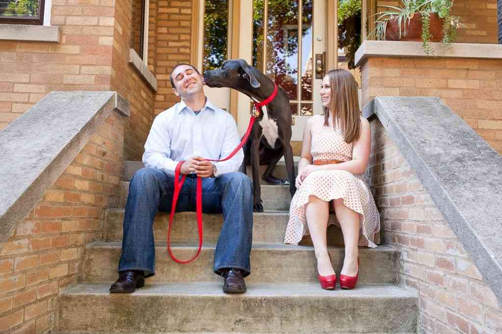 Engagement Photos | Happy couple with dog